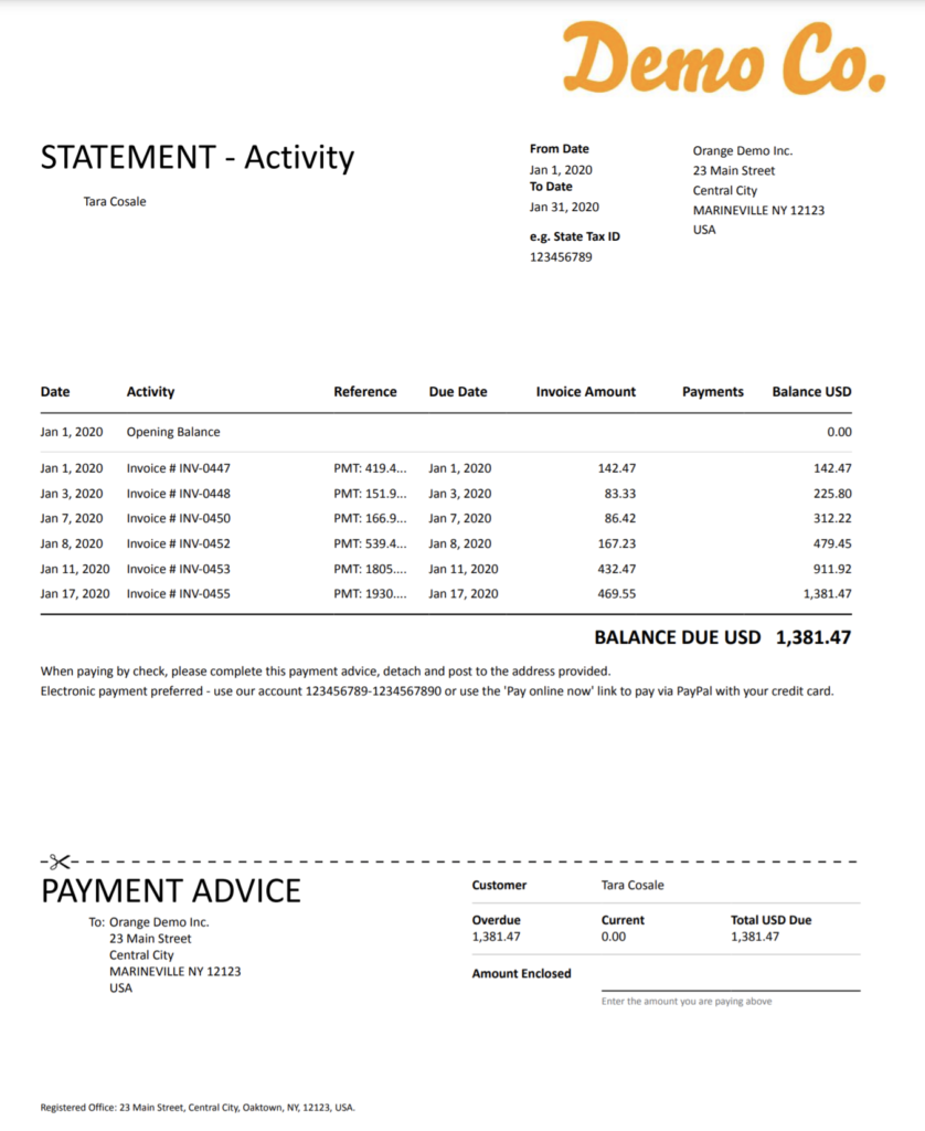 Airbnb Co-Host Accounting Statement of Invoices Report in Xero